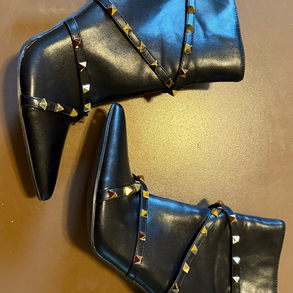 Studded Black Leather Ankle Boots